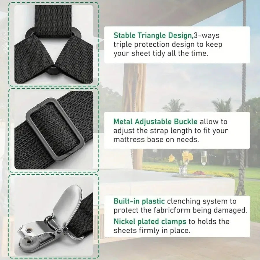 4 Piece Black Anti Slip Triangular Fixator with Adjustable Elasticity, Suitable for Fixing Bed Sheets, Tablecloths, Etc