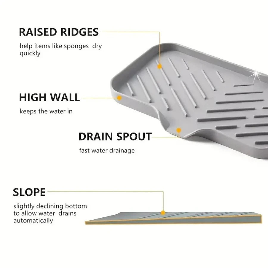 1 Piece Gray Drain Pad, Multifunctional Anti Slip Countertop Pad, Suitable for Sponges, Brushes, Cups, and Soap