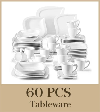 MALACASA 30/60 Piece Porcelain Dinner Set with Cups Saucers Dessert Soup Dinner Plates Tableware Service for 6/12