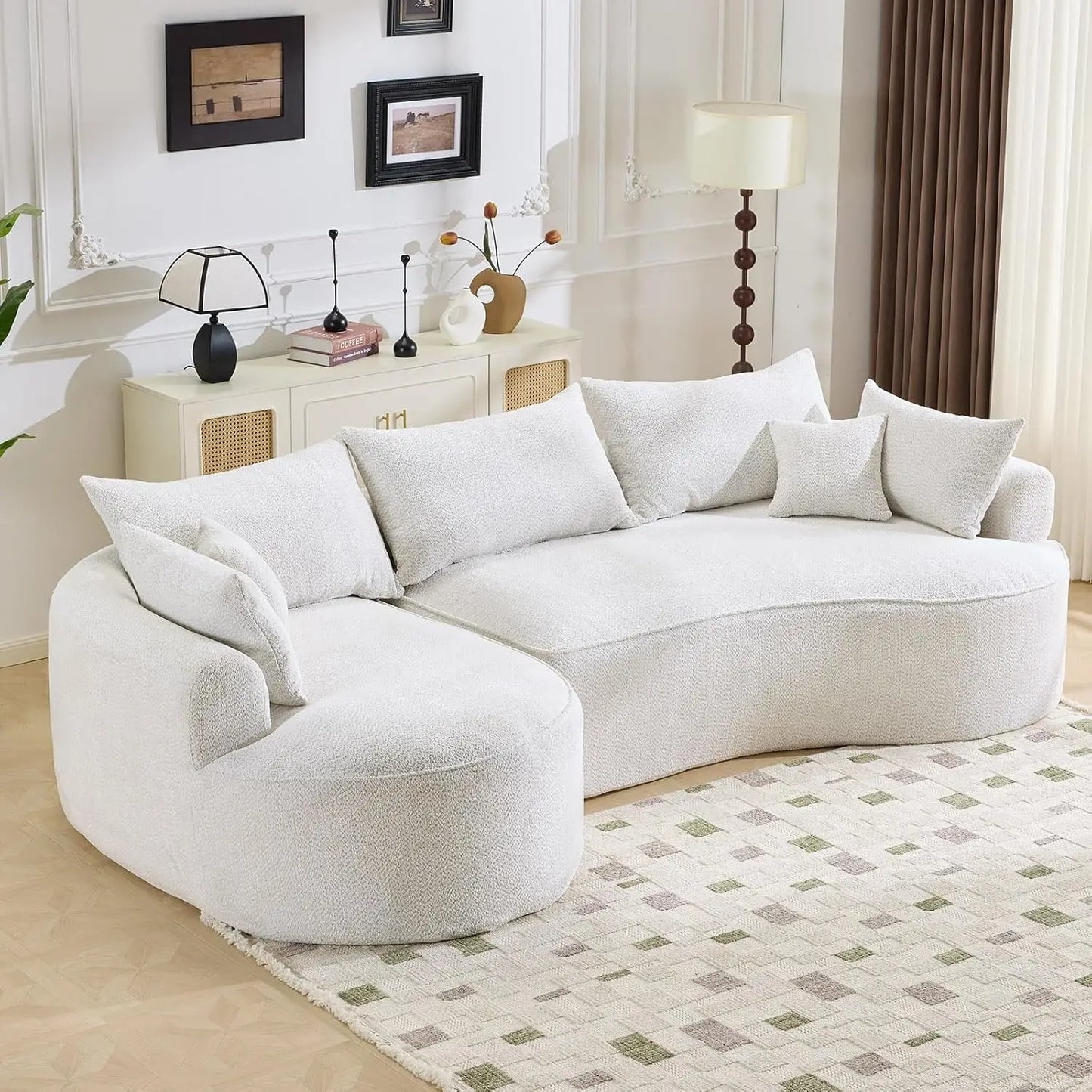 126.4" Oversized L-Shaped Boneless Sofa, Deep Seat Sectional Couch with Curved Seat Design and 7 Pillows,, Customized
