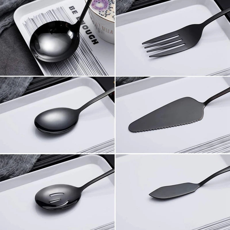 6-Piece Serving Flatware Silverware Set, Serving Utensil Set,Include Cake Server, Slotted Serving Spoon