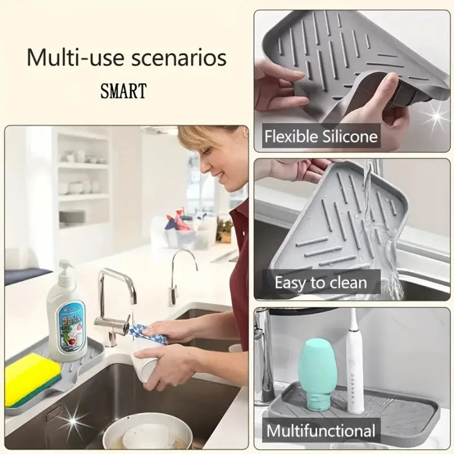1 Piece Gray Drain Pad, Multifunctional Anti Slip Countertop Pad, Suitable for Sponges, Brushes, Cups, and Soap