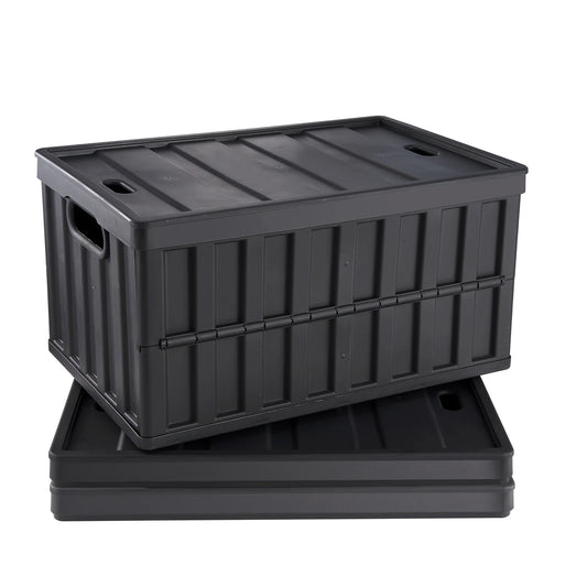 Set of 3 45L/65L Collapsible Storage Bins Folding Stackable Utility Garage Crates with Lids for Clothes Snack Grocery