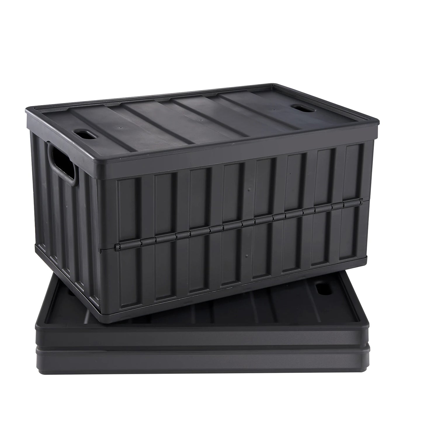 Set of 3 45L/65L Collapsible Storage Bins Folding Stackable Utility Garage Crates with Lids for Clothes Snack Grocery
