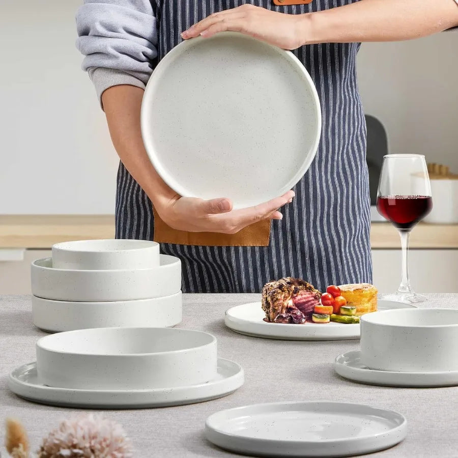 Dinnerware Sets with Pasta Bowls 16 Piece Plates and Bowls Set for 4 Stoneware Dinner Dishes for Kitchen Dining/Dishwasher