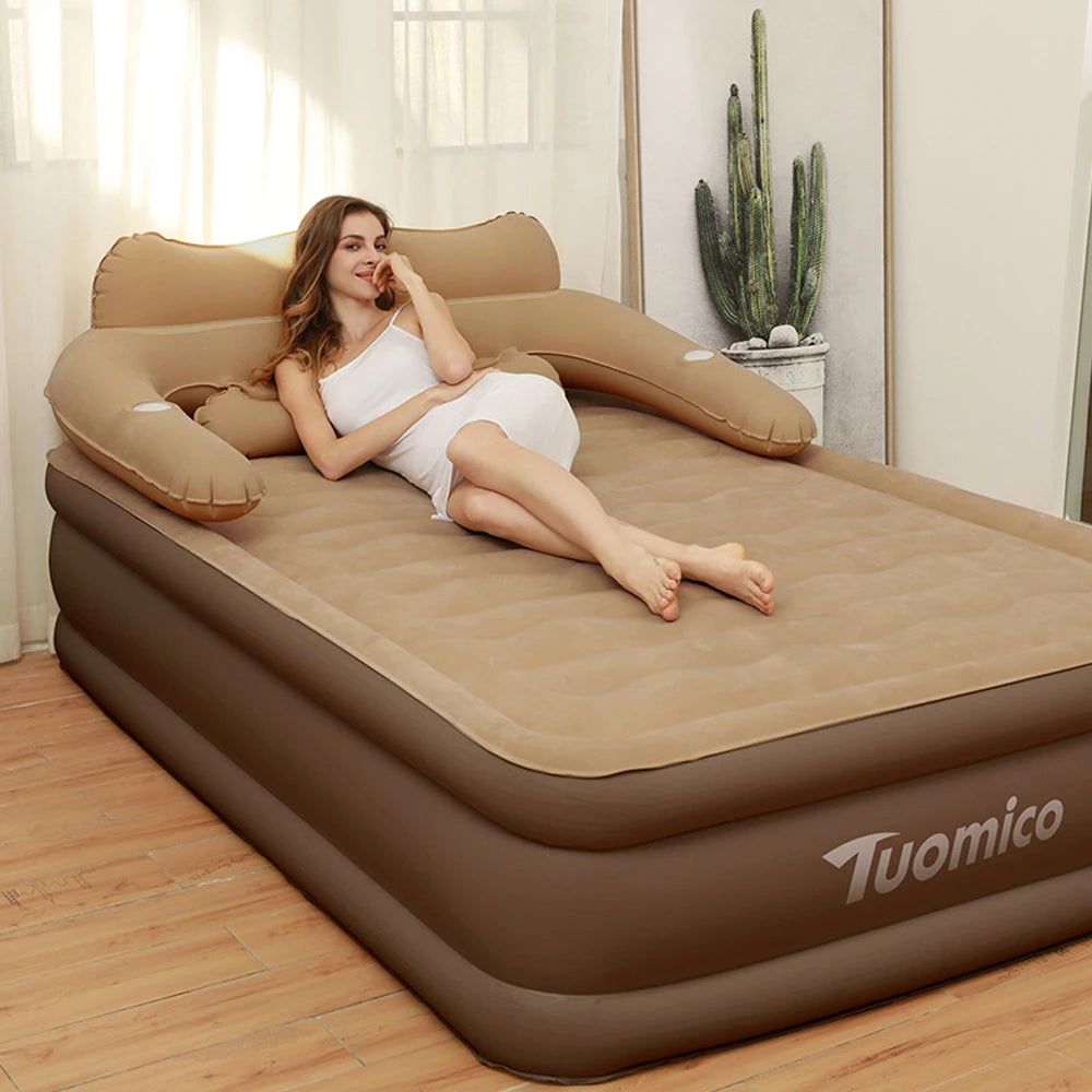 Camping Air bed with Backrest 2 Persons Inflatable Mattress Camping Folding Home Indoor Outdoor Air Cushion 48cm High Bed