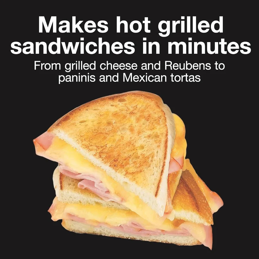 Deluxe Hot Sandwich Maker with Easy-Clean Durable PFAS-Free Nonstick Ceramic Plates for Up to 2 Grilled Cheese Ruebens Tortas