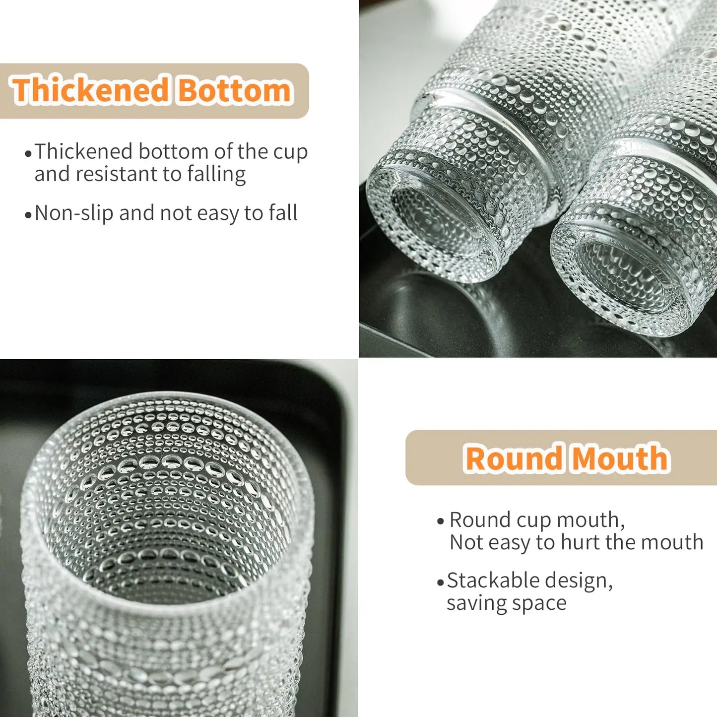12PCS Hobnail Drinking Glasses Old Fashioned Glasses 16 Oz Highball & Whiskey Bar Glasses For Cocktails Smoothies and Juice