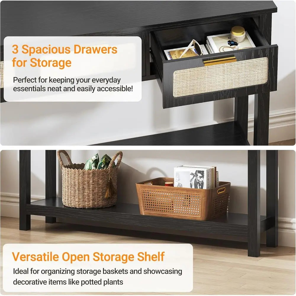 Entryway Table with Storage, Black Hallway Table or Entry Way, Narrow Long Sofa Table