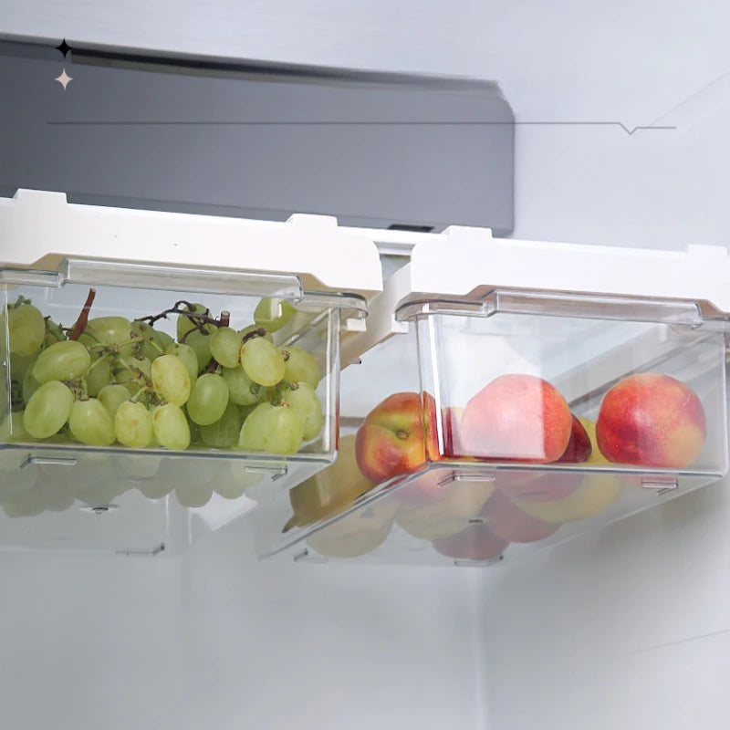 Household Transparent Retractable Refrigerator Storage Box, Anti Odor Refrigerator Partition Storage Basket, Hanging Storage Box