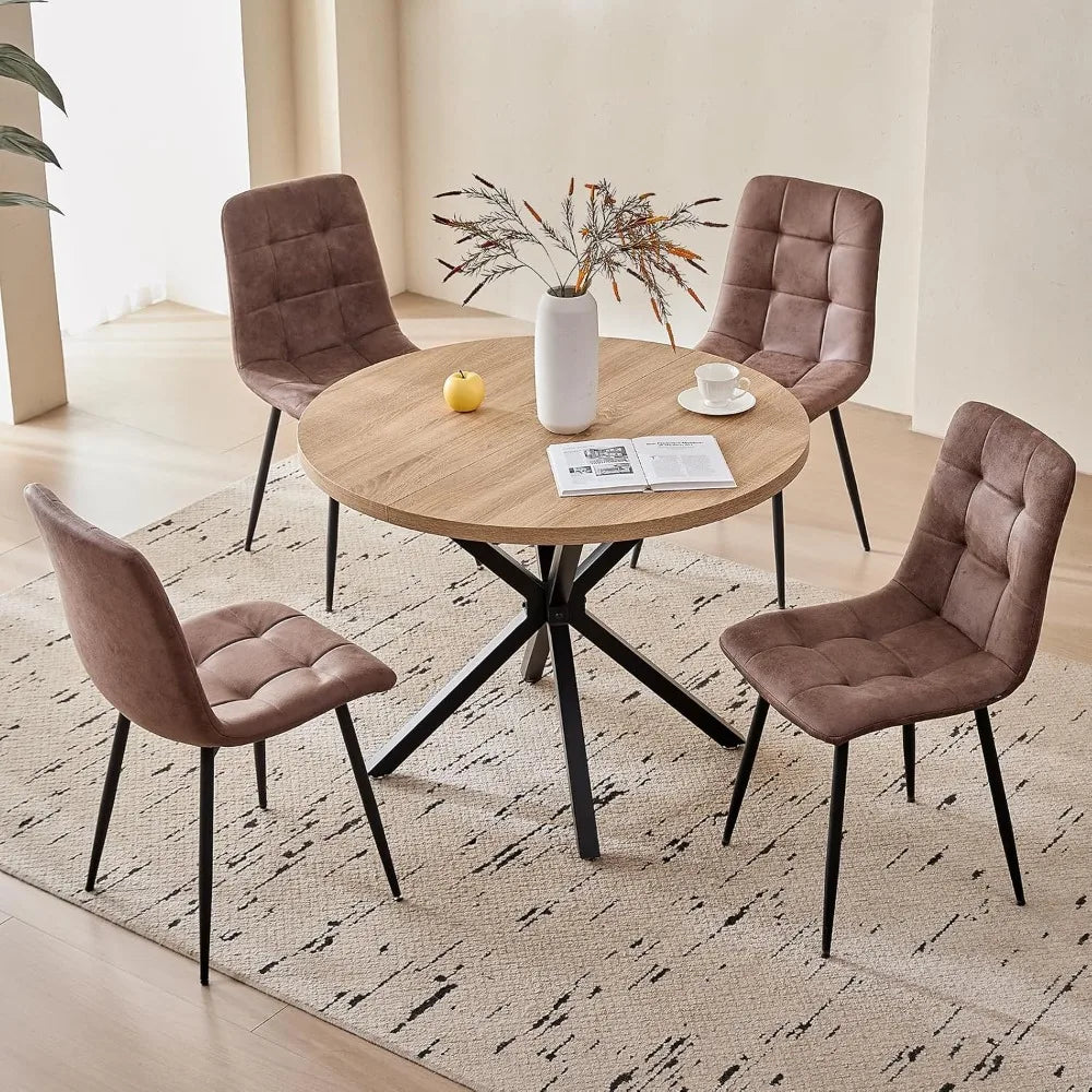 39" Round Dining Table Set for 4, Mid Century Kitchen Table with 4 Faux Leather Dining Chairs, Customized