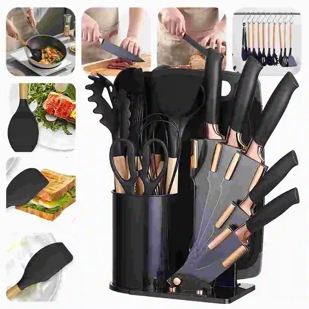 ZENG 20pcs Silicone Utensil Set Non-Stick Heat-Resistant Cooking Kitchenware Chef Knife Easy-Clean Safe for Non-Stick Cookware