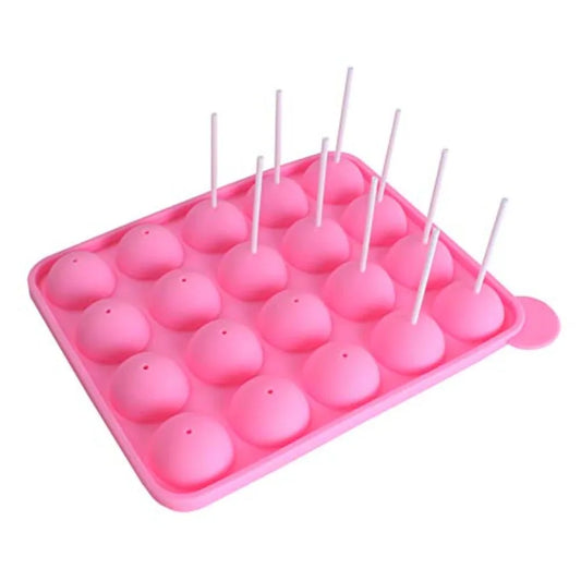 20 Cavity Pink Silicone Cake Pop Mold Lollipop Baking Tray with Sticks for Dessert Crafting
