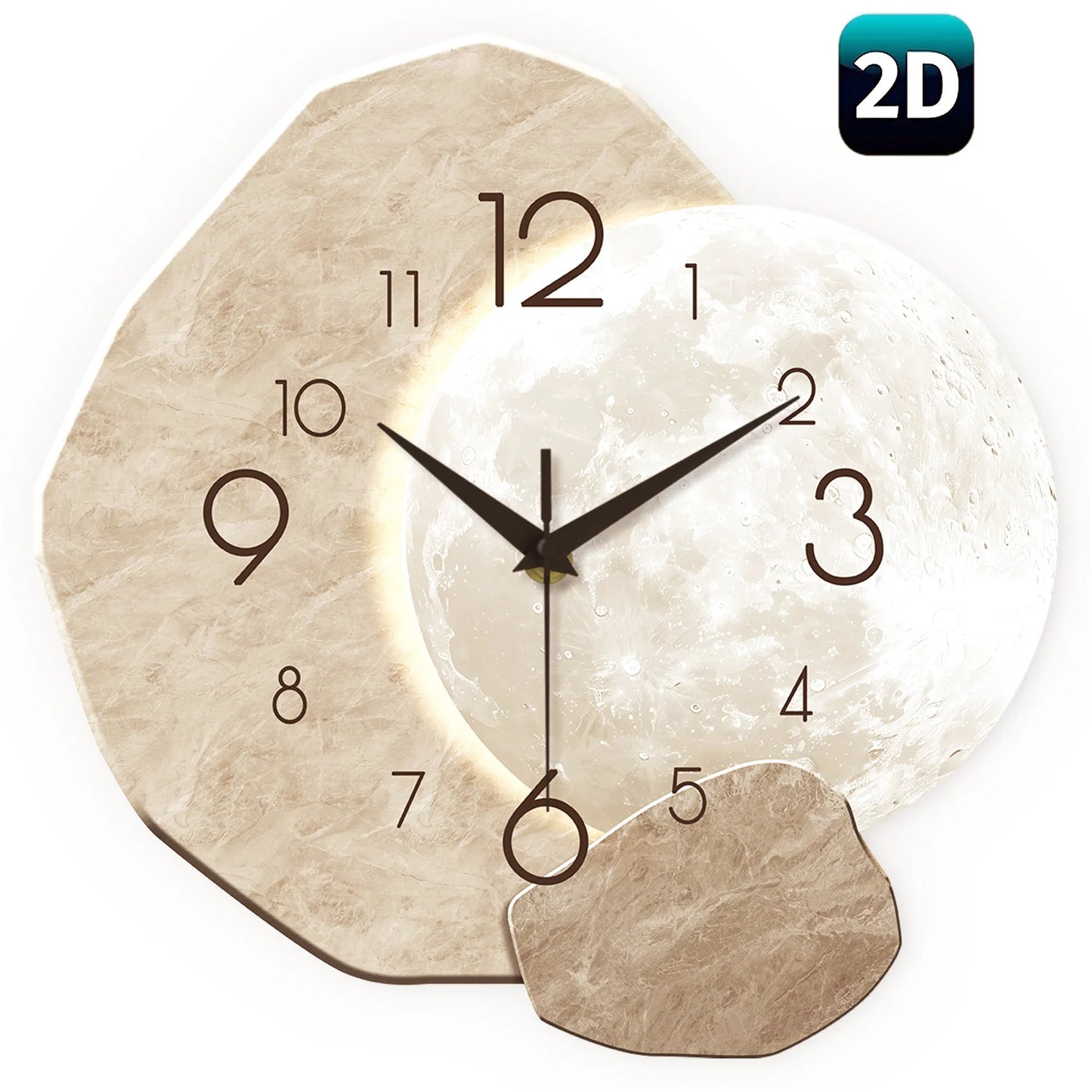 Modern Simple Silent Wall Clock, Moon Design - Quartz Movement, Wooden Material, for Bedroom, Living Room or Office Decoration