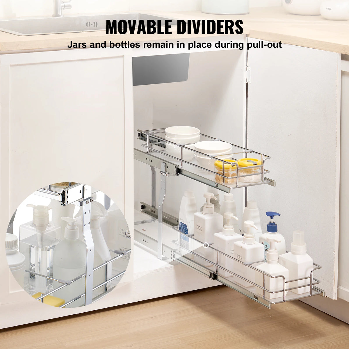 Pull Out Cabinet Organizer Heavy Duty Slide Out Pantry Shelves Sliding Drawer Storage for Home Inside Kitchen Cabinet