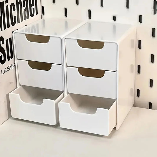 3-Tier Plastic Cosmetic Storage Box Organizer with Drawers Multifunctional Countertop Storage for Jewelry Office Supplies