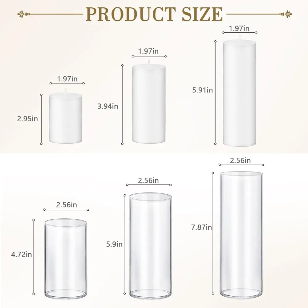 36 PCS Ivory White Pillar Candles with Glass Candle Holders Clear Hurricane Candle Holders Glass Cylinder Vases for Centerpieces
