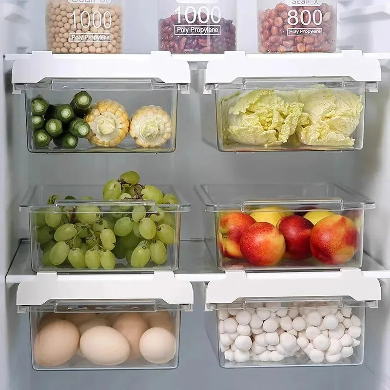 Household Transparent Retractable Refrigerator Storage Box, Anti Odor Refrigerator Partition Storage Basket, Hanging Storage Box
