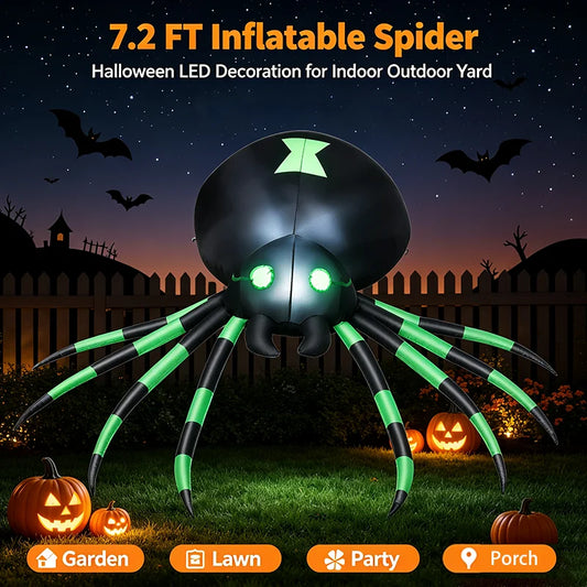 Giant 7.2FT LED Glowing Inflatable Spider Creepy Blow Up Yard Decor with Stakes & Blower, Outdoor Halloween Airblown Spider for Lawn Garden Party Quick Setup & Fast Deflate Design USA Warehouse Fast Shipping