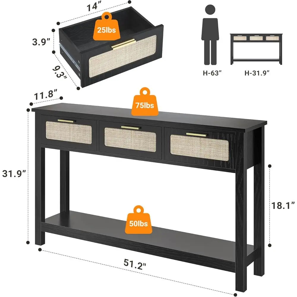 Entryway Table with Storage, Black Hallway Table or Entry Way, Narrow Long Sofa Table