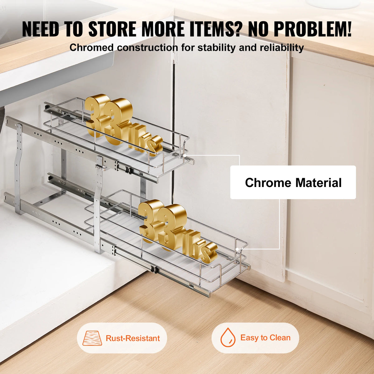 Pull Out Cabinet Organizer Heavy Duty Slide Out Pantry Shelves Sliding Drawer Storage for Home Inside Kitchen Cabinet