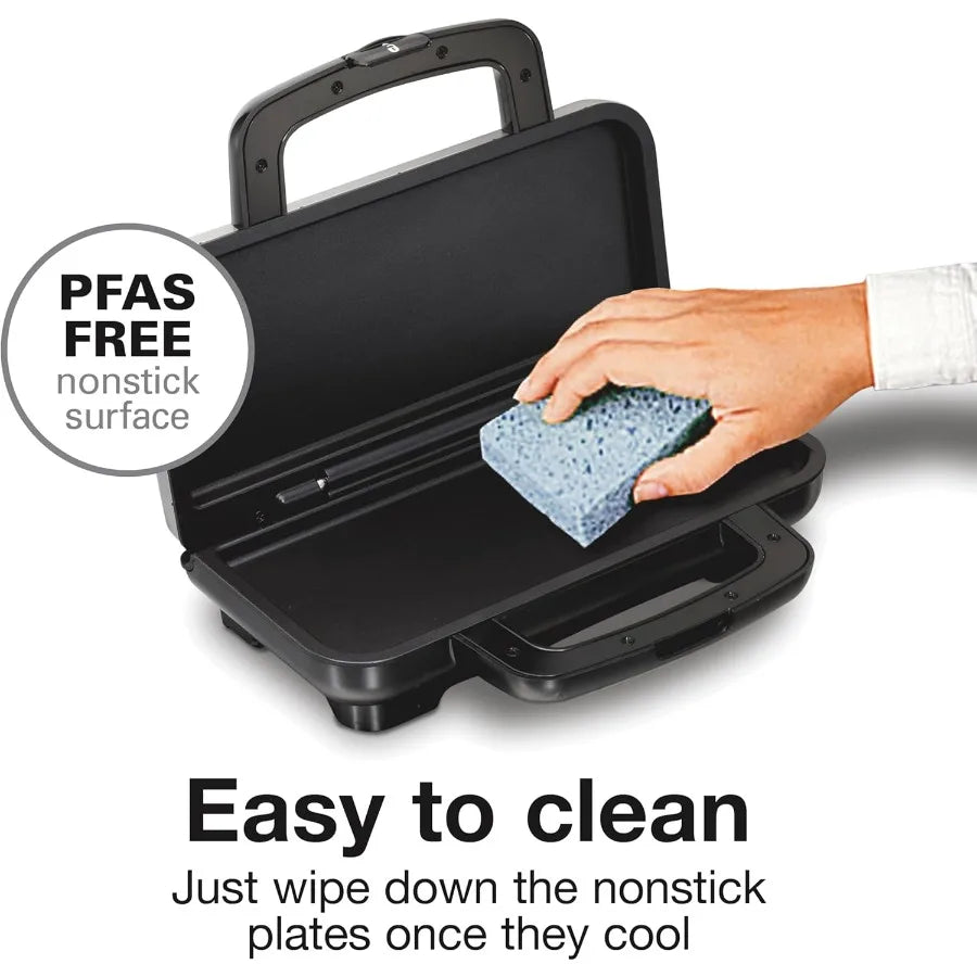 Deluxe Hot Sandwich Maker with Easy-Clean Durable PFAS-Free Nonstick Ceramic Plates for Up to 2 Grilled Cheese Ruebens Tortas
