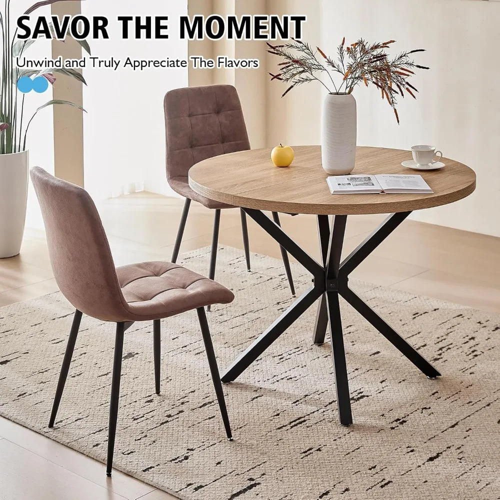 39" Round Dining Table Set for 4, Mid Century Kitchen Table with 4 Faux Leather Dining Chairs, Customized
