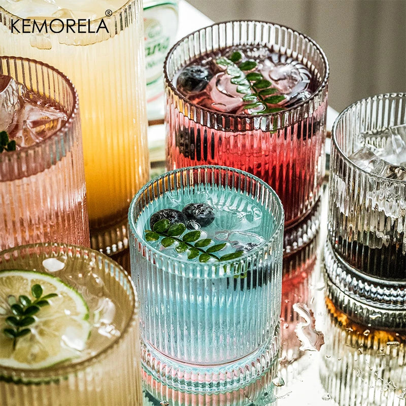 8PCS Vertical lines Glass Cup 8Oz Heat-resistant Latte Coffee Mug Cold Drinkware Water Cups  Beer Juice Cup Whiskey Wine Glass