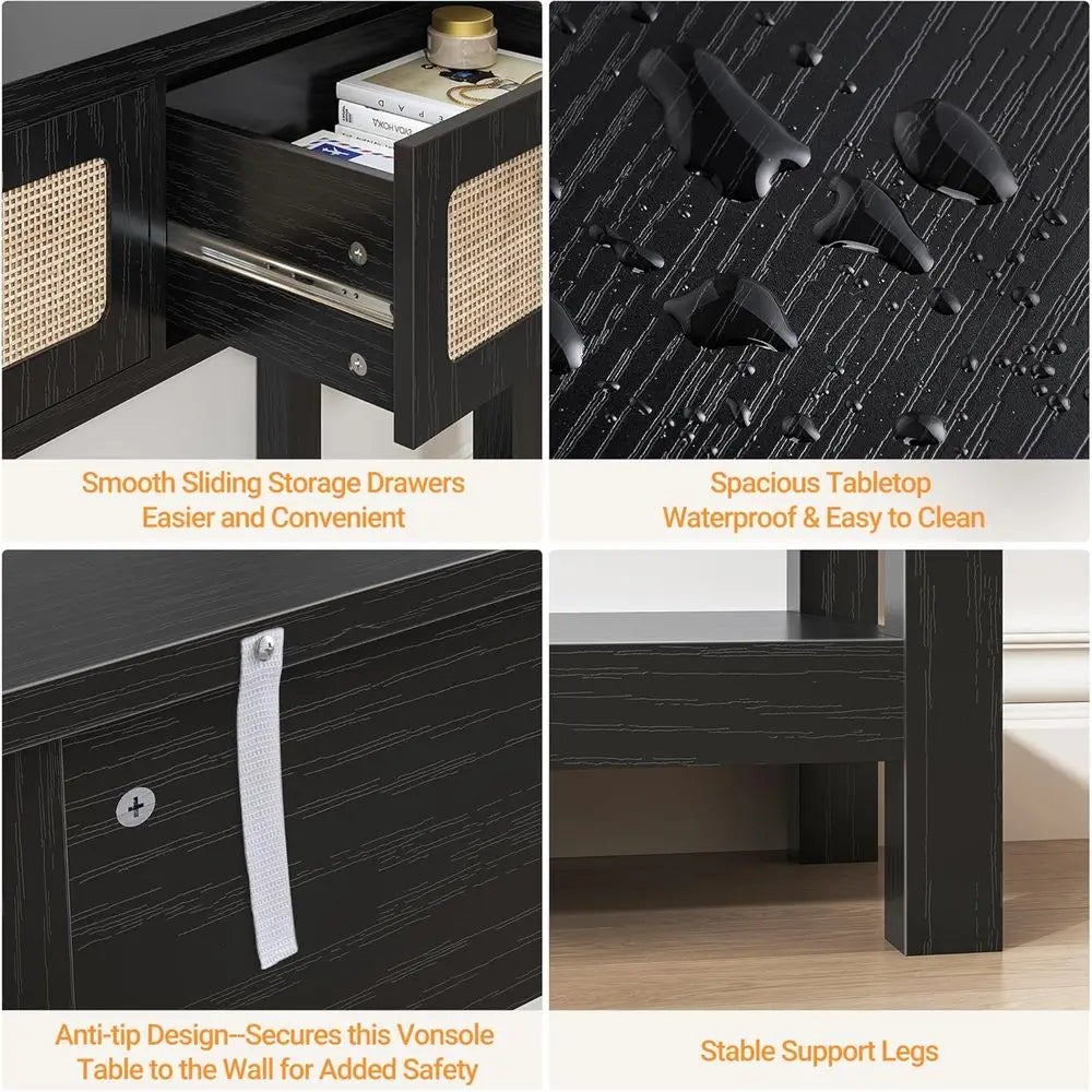 Entryway Table with Storage, Black Hallway Table or Entry Way, Narrow Long Sofa Table