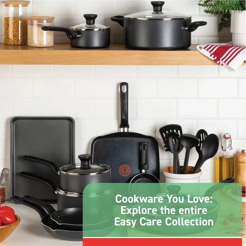 T-fal Easy Care, 20 Piece Non-Stick Pots and Pans Cookware Set,