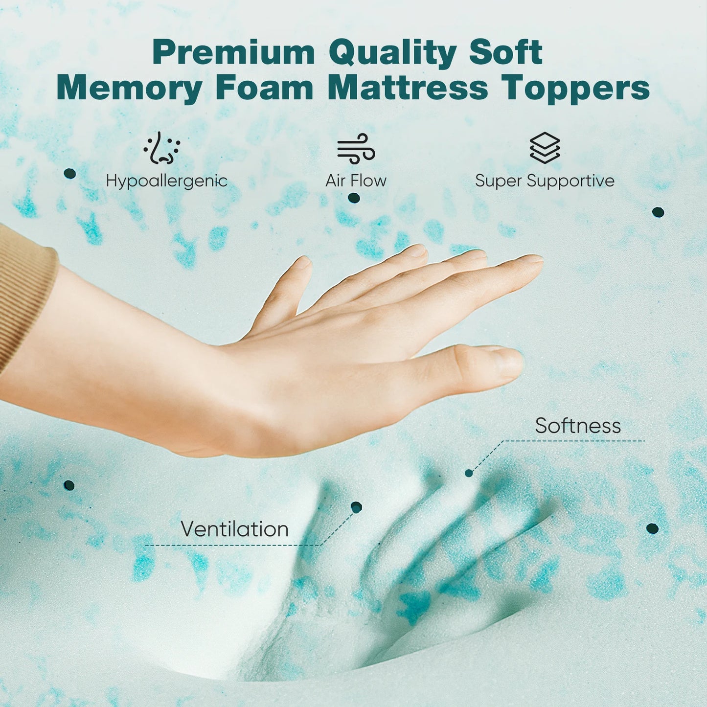 JHK 2 Inch Gel Memory Foam Mattress Topper Full Size Cooling Mattress Soft and Breathable Bed Topper School Bedroom Furniture