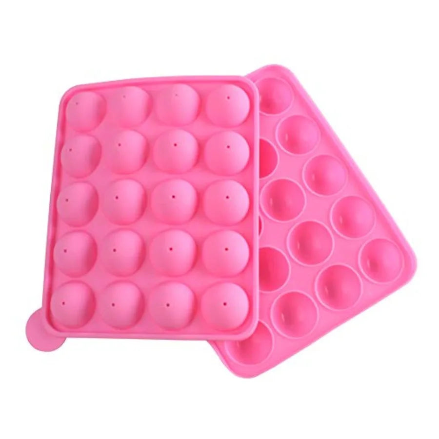 20 Cavity Pink Silicone Cake Pop Mold Lollipop Baking Tray with Sticks for Dessert Crafting