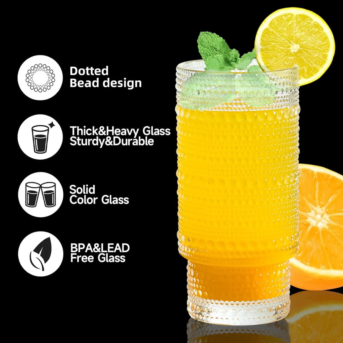 12PCS Hobnail Drinking Glasses Old Fashioned Glasses 16 Oz Highball & Whiskey Bar Glasses For Cocktails Smoothies and Juice