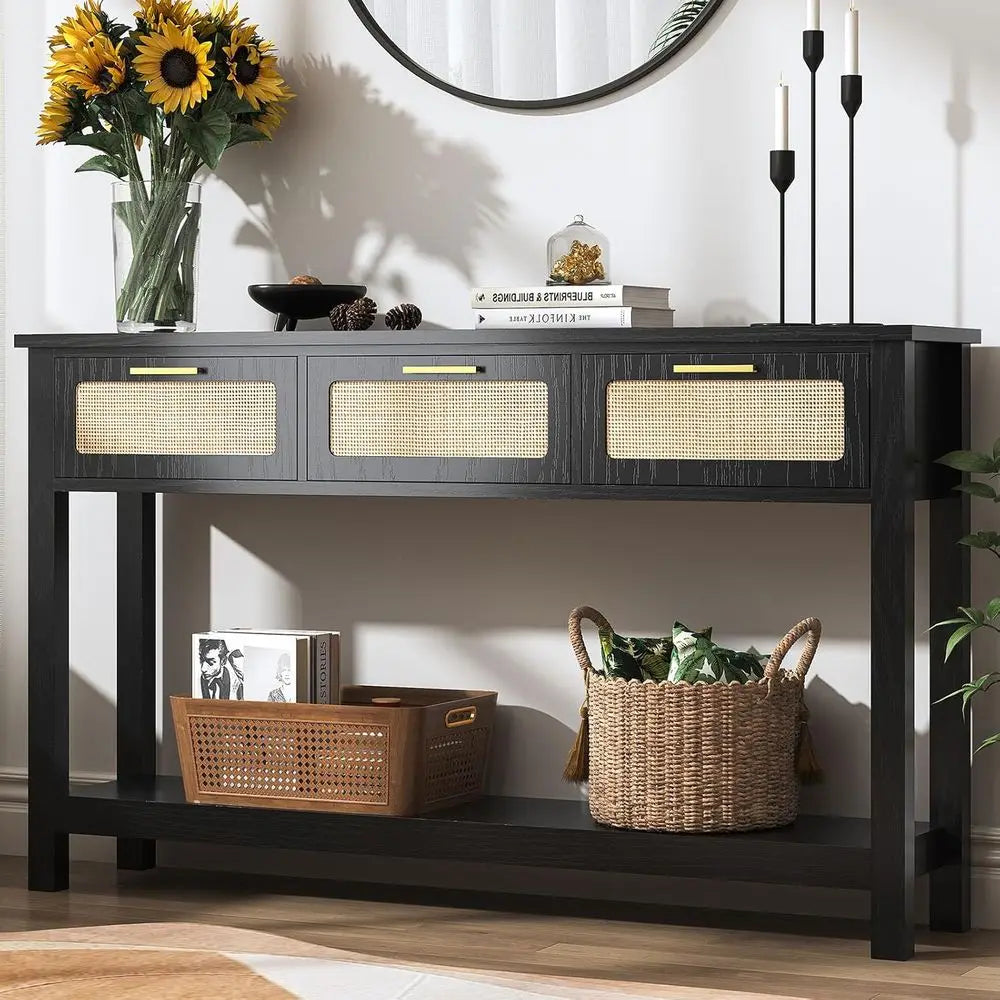 Entryway Table with Storage, Black Hallway Table or Entry Way, Narrow Long Sofa Table