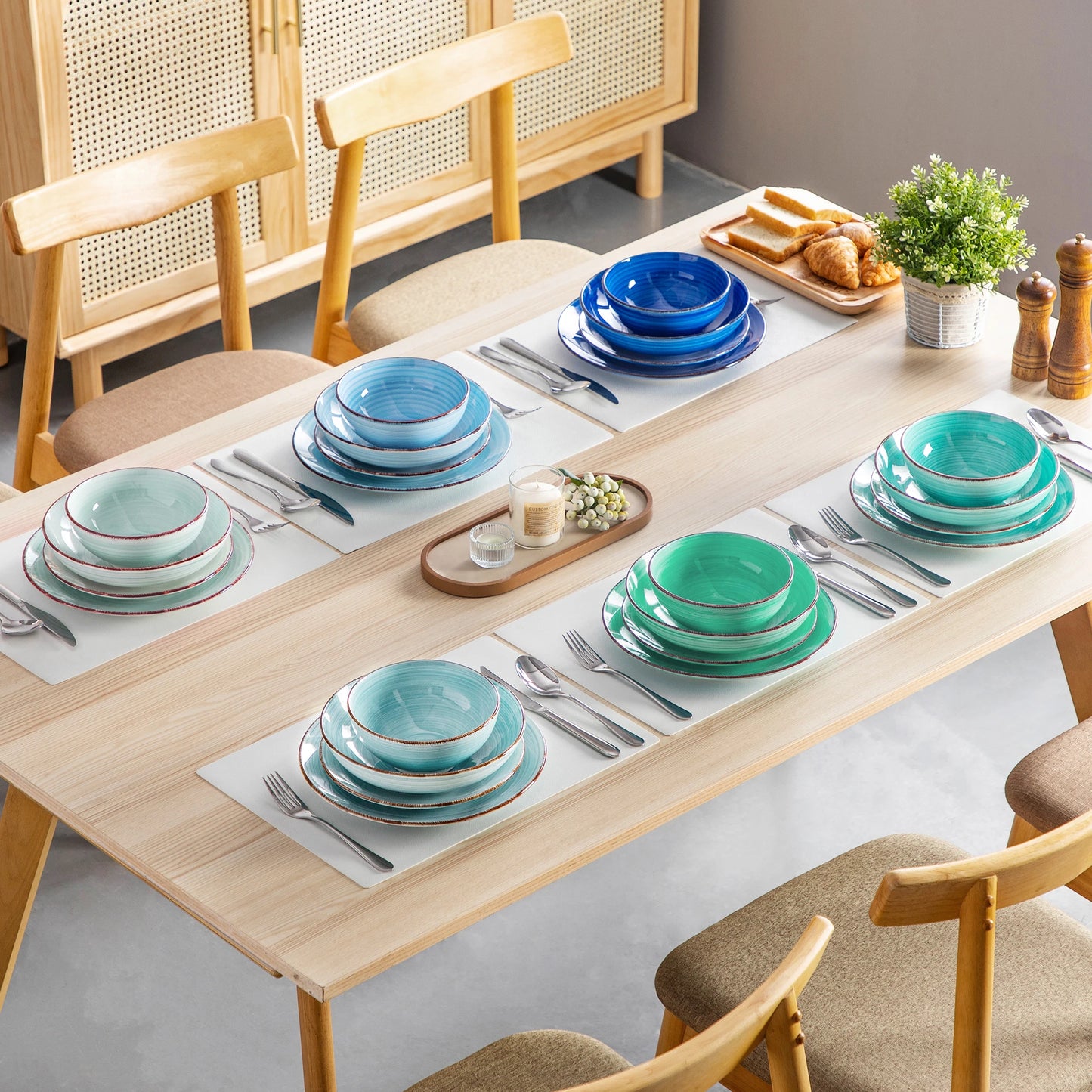 vancasso 12/24/48PCS  Ceramic Dinnerware Set Color Handpainted Spirals Pattern 4/6PCS Dinner Plates/Dessert/Bowl/Soup Plates
