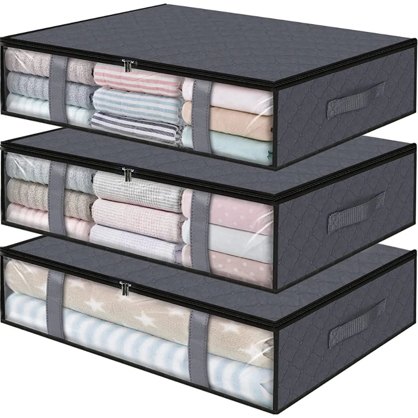 Foldable Under Bed Storage Containers with Clear Window Underbed Toy Organizers and Clothing Storage Bags Closet Storage Bins