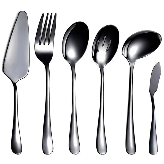 6-Piece Serving Flatware Silverware Set, Serving Utensil Set,Include Cake Server, Slotted Serving Spoon
