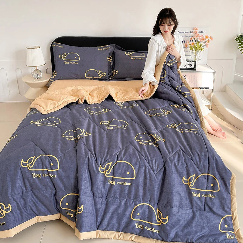 Fashion Skin-friendly Summer Cool Blanket Comfortable Lightweight Air Condition Comforter Machine Washable Quilt for Adults Kids
