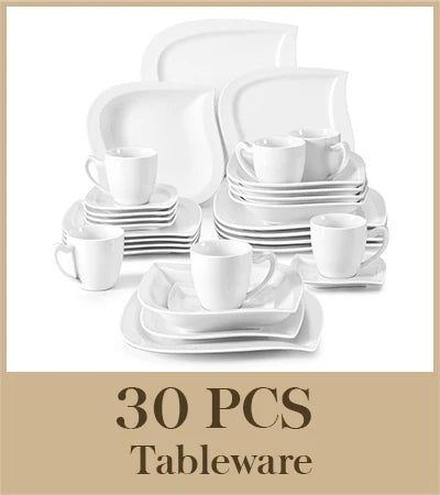 MALACASA 30/60 Piece Porcelain Dinner Set with Cups Saucers Dessert Soup Dinner Plates Tableware Service for 6/12