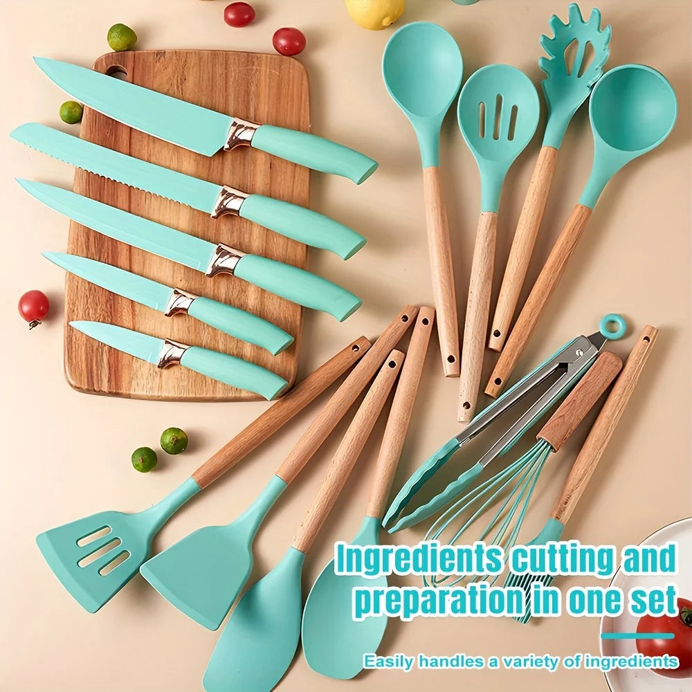 ZENG 20pcs Silicone Utensil Set Non-Stick Heat-Resistant Cooking Kitchenware Chef Knife Easy-Clean Safe for Non-Stick Cookware