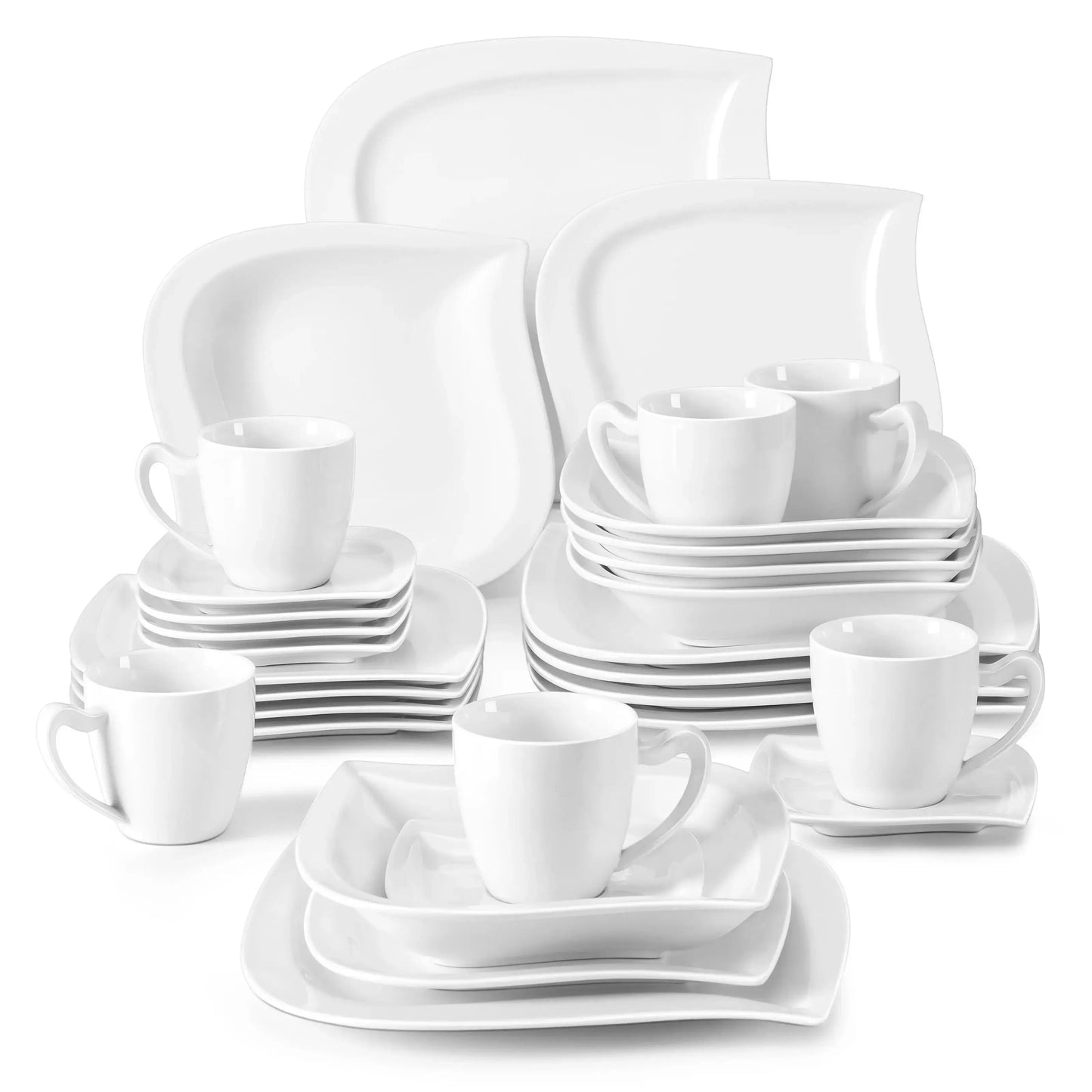 MALACASA 30/60 Piece Porcelain Dinner Set with Cups Saucers Dessert Soup Dinner Plates Tableware Service for 6/12