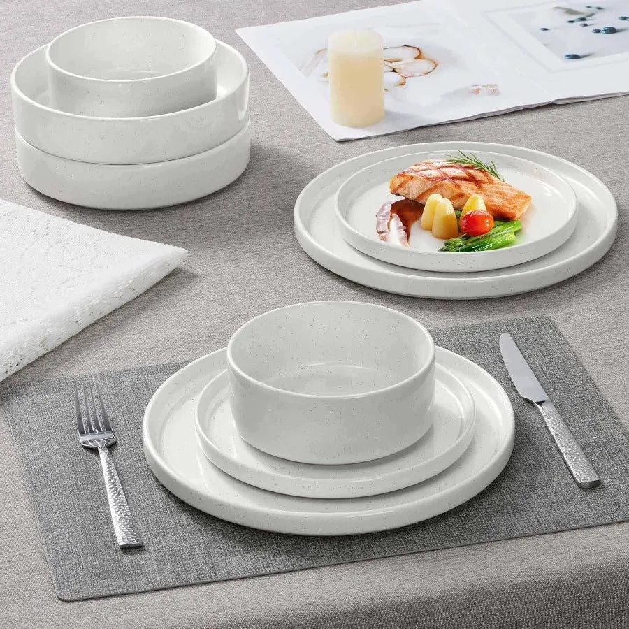 Dinnerware Sets with Pasta Bowls 16 Piece Plates and Bowls Set for 4 Stoneware Dinner Dishes for Kitchen Dining/Dishwasher