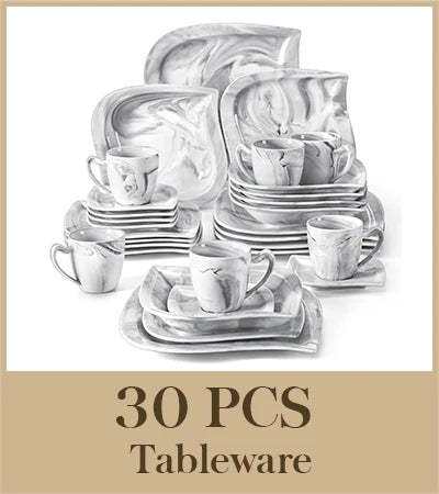MALACASA 30/60 Piece Porcelain Dinner Set with Cups Saucers Dessert Soup Dinner Plates Tableware Service for 6/12