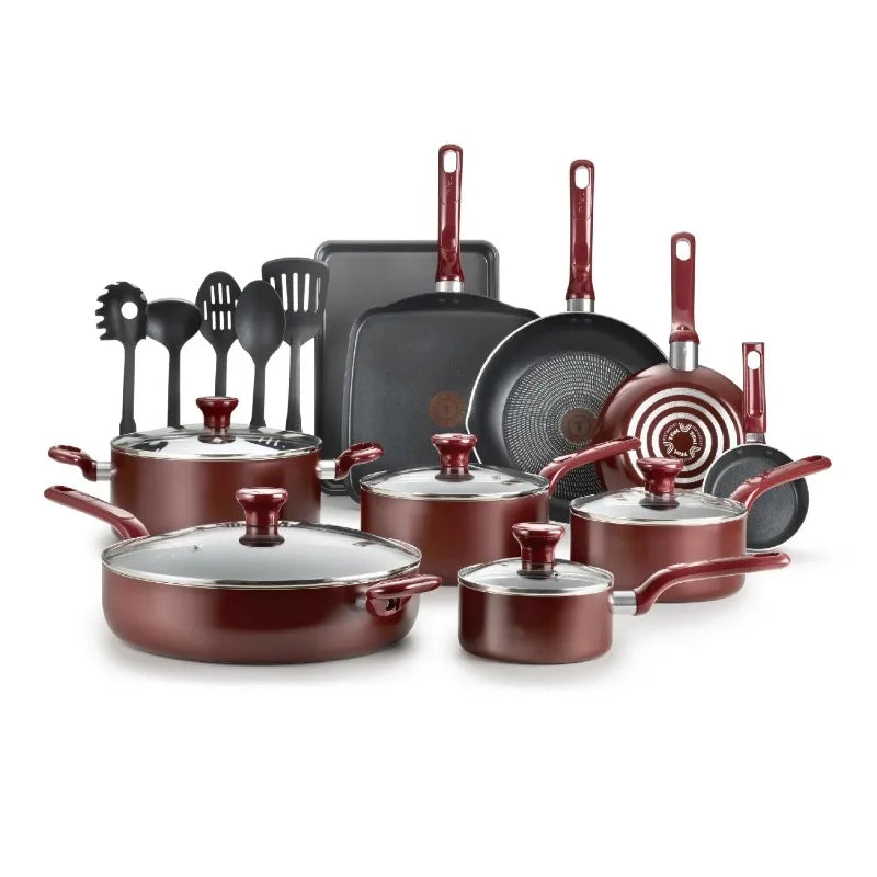 T-fal Easy Care, 20 Piece Non-Stick Pots and Pans Cookware Set,
