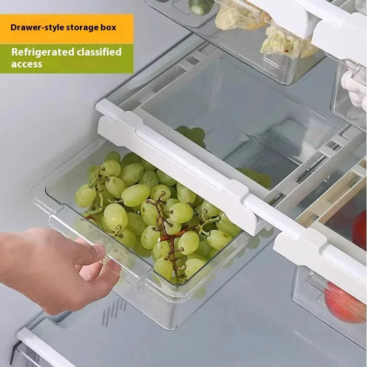 Household Transparent Retractable Refrigerator Storage Box, Anti Odor Refrigerator Partition Storage Basket, Hanging Storage Box