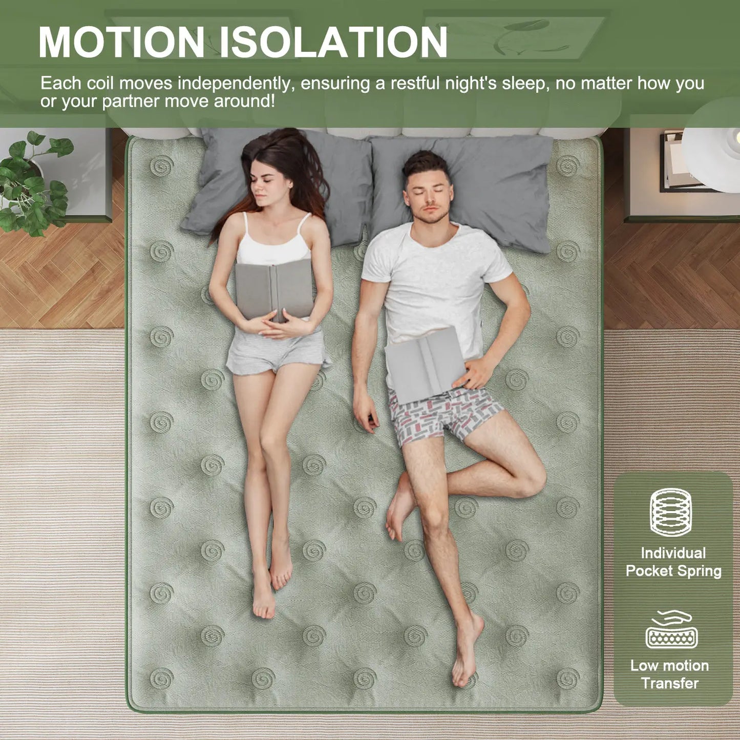 14 Inch Gel Memory Foam Hybrid Pocket Spring Mattress, Medium Firm Queen King Bed, Motion Isolation, Breathable Cooling Mattress