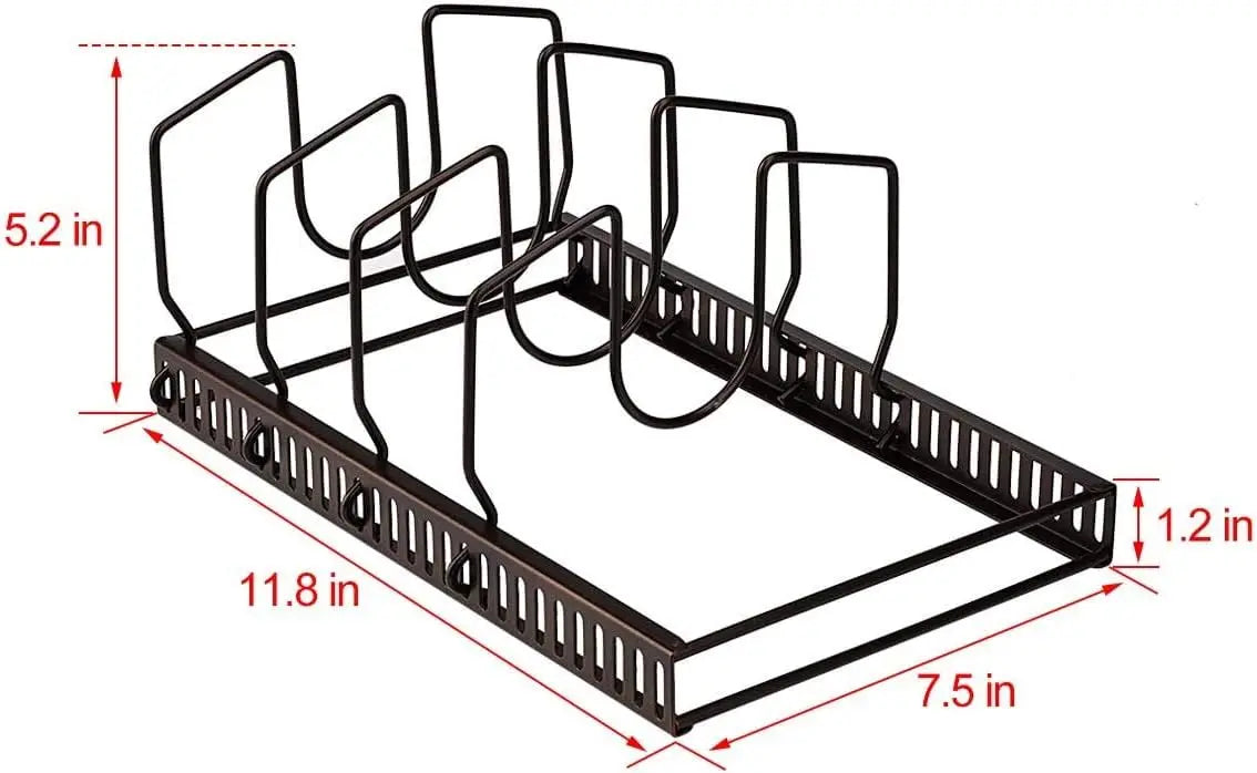 Pot Lids Organizer Rack for Cabinet and Countertop, 7+ Pan Lids and Bakeware Organizer Rack Holder with 7 Compartments