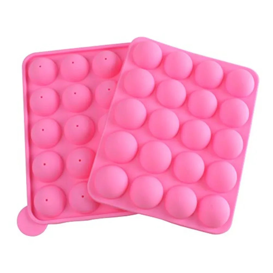 20 Cavity Pink Silicone Cake Pop Mold Lollipop Baking Tray with Sticks for Dessert Crafting