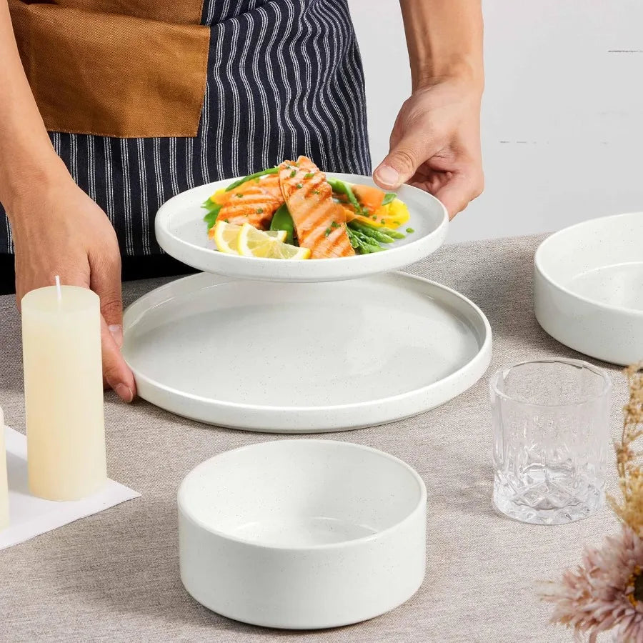 Dinnerware Sets with Pasta Bowls 16 Piece Plates and Bowls Set for 4 Stoneware Dinner Dishes for Kitchen Dining/Dishwasher