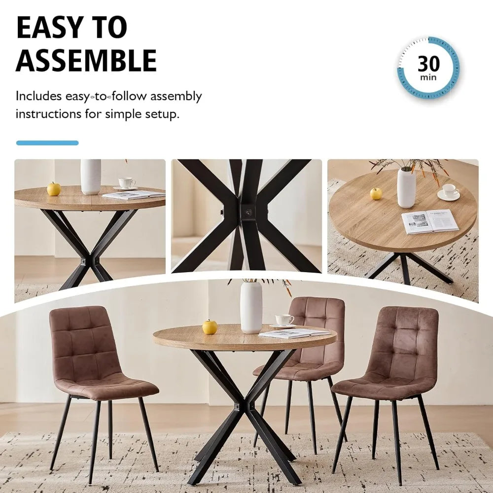 39" Round Dining Table Set for 4, Mid Century Kitchen Table with 4 Faux Leather Dining Chairs, Customized